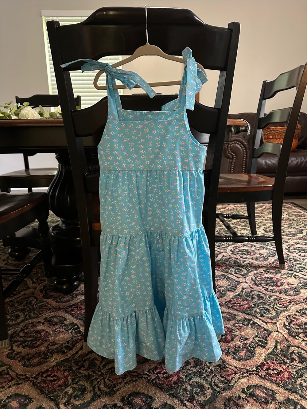 Blue Floral Eleanor Rose Shoulder Tie Dress